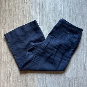 J. Jill Navy Blue 100% Linen Wide Leg Regular Rise Crop Pants Size Small Petite